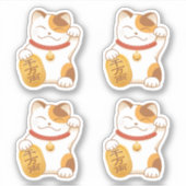 Japanisch Lucky Calico Cat, Maneki Neko, Set von 4 Aufkleber (Vorderseite)