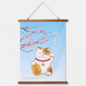 Japanisch Lucky Calico Cat, Maneki Neko Wandteppich Mit Holzrahmen (Vorderseite)