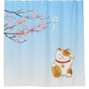 Japanisch Lucky Cat, Calico Maneki Neko Duschvorhang