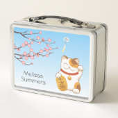 Japanisch Lucky Cat, Calico Maneki Neko Metall Brotdose (Rückseite)