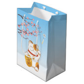 Japanisch Lucky Cat, Calico Maneki Neko Mittlere Geschenktüte (Vorderseite Schrägansicht)