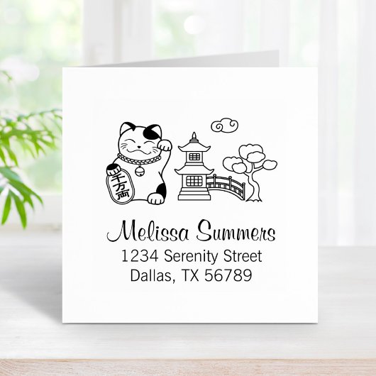 Japanisch Lucky Cat, Maneki Neko Adresse 2 Gummistempel