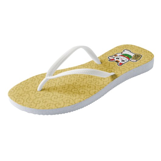 Japanisch Lucky Cat - Maneki Neko Flip Flops Badesandalen (Schrägansicht)