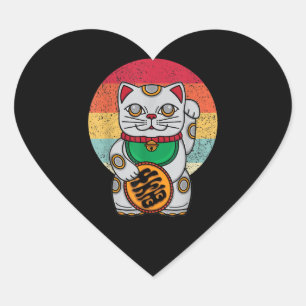 Japanisch Lucky Cat Maneki Neko Kawaii Koban Feng Herz-Aufkleber