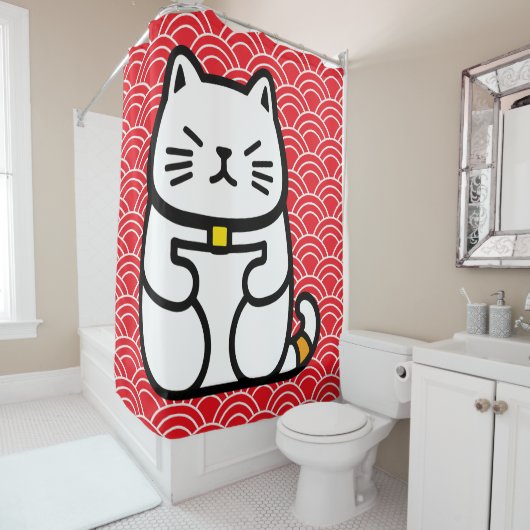 Japanisch Lucky Cat oder Maneki-Neko Duschvorhang (Beispiel)