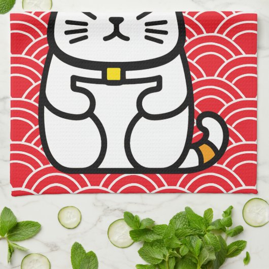 Japanisch Lucky Cat oder Maneki-Neko Geschirrtuch (Gefaltet)