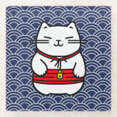 Japanisch Lucky Cat oder Maneki-Neko Glasuntersetzer (Vorderseite)