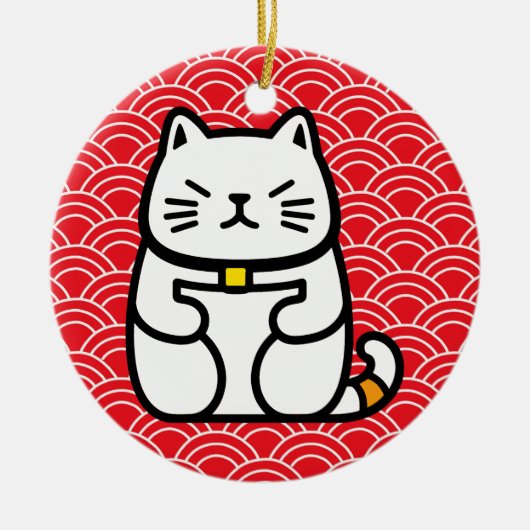 Japanisch Lucky Cat oder Maneki-Neko Keramik Ornament (Vorne)