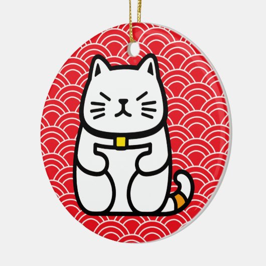 Japanisch Lucky Cat oder Maneki-Neko Keramik Ornament (Links)