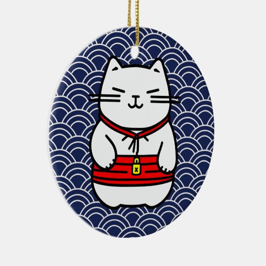 Japanisch Lucky Cat oder Maneki-Neko Keramik Ornament (Rechts)