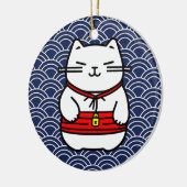 Japanisch Lucky Cat oder Maneki-Neko Keramik Ornament (Links)