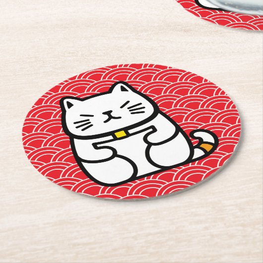 Japanisch Lucky Cat oder Maneki-Neko Runder Pappuntersetzer (Angewinkelt)