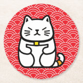 Japanisch Lucky Cat oder Maneki-Neko Runder Pappuntersetzer (Vorderseite)