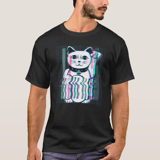 Japanisch Maneki Neko Lucky Cat Vaporwave Japan Ae T-Shirt (Vorderseite)