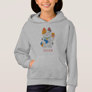 Japanisch Maneki Neko White Cat, viel Glück-Symbol Hoodie