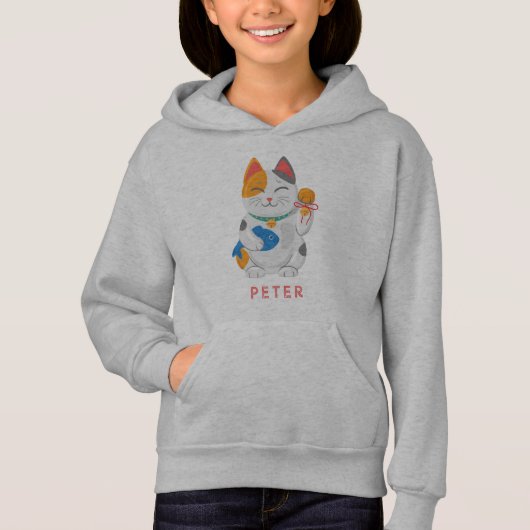 Japanisch Maneki Neko White Cat, viel Glück-Symbol Hoodie (Vorderseite)