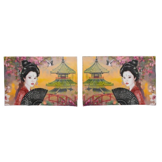 Japanisch mit einer Frau Kissenbezug (Vorderseite-Set)