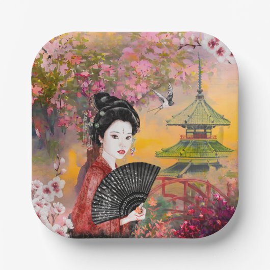 Japanisch mit einer Frau Pappteller (Vorderseite)