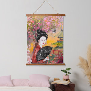 Japanisch mit einer Frau Wandteppich Mit Holzrahmen