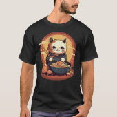 Japanisch Neko Kitty Cat Eating Ramen T-Shirt (Vorderseite)