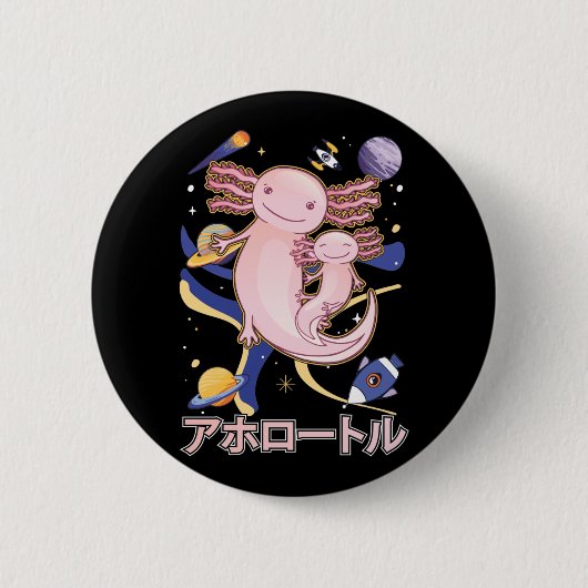 Japanisch Niedliche Axolotl-Familie Galaxy Anime Button (Vorderseite)