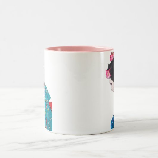 Japanisch niedliche Geisha mit Kirschblüte Zweifarbige Tasse (Mittel)