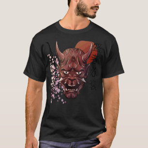 Japanisch Oni Demon Maske Japanisches Kanji Samura T-Shirt