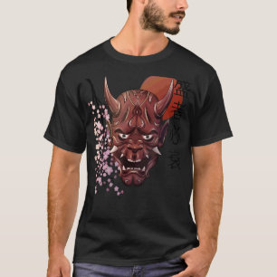 Japanisch Oni Demon Maske Japanisches Kanji Samura T-Shirt