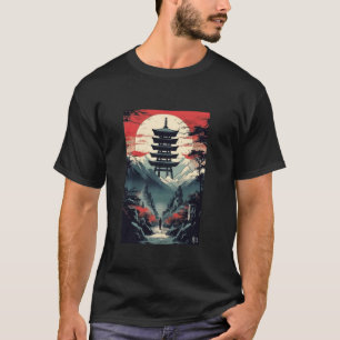 Japanisch Pagoda Moon Retro Japan Samurai Art Vint T-Shirt