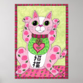 Japanisch Pink Lucky Cat Maneki Neko Kunst Poster (Vorne)
