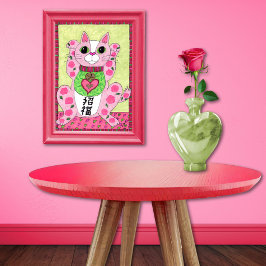 Japanisch Pink Lucky Cat Maneki Neko Kunst Poster