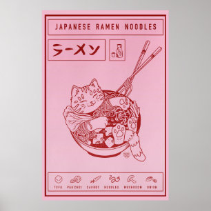 Japanisch Ramen Noodles Cat Poster