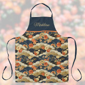 Japanisch Retro Aquamarin floral Kimono Print Mono Schürze