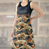 Japanisch Retro Aquamarin floral Kimono Print Mono Schürze