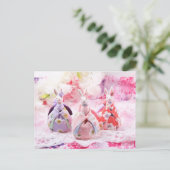 Japanisch Rosa Kimono Kaninchen Ostern nach Überqu Postkarte (Stehend Vorderseite)