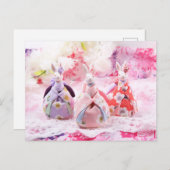 Japanisch Rosa Kimono Kaninchen Ostern nach Überqu Postkarte (Vorne/Hinten)