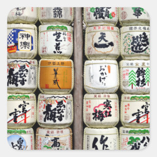 Japanisch Sake Barrels Quadratischer Aufkleber