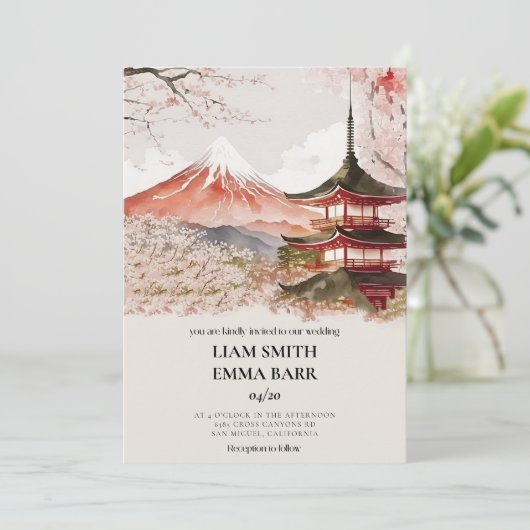 Japanisch Sakura Cherry Blossom Hochzeitseinladung Einladung (Stehend Vorderseite)