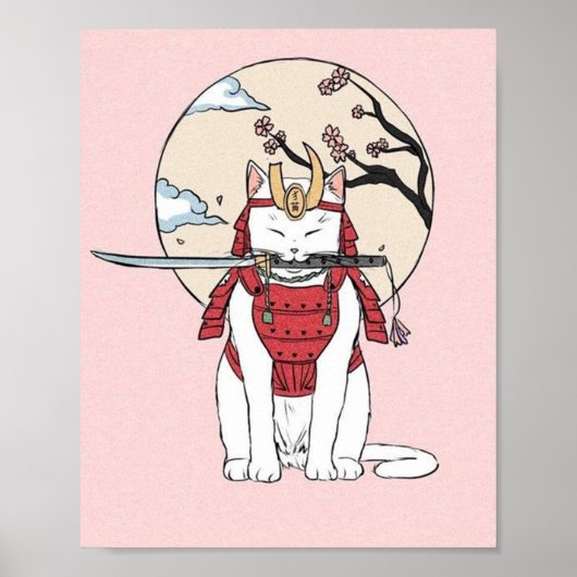 Japanisch Sakura Samurai Cat Poster (Vorne)