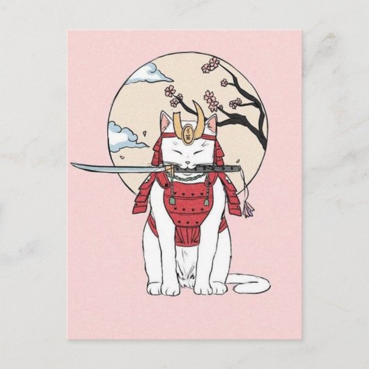 Japanisch Sakura Samurai Cat Poster Postkarte (Vorderseite)