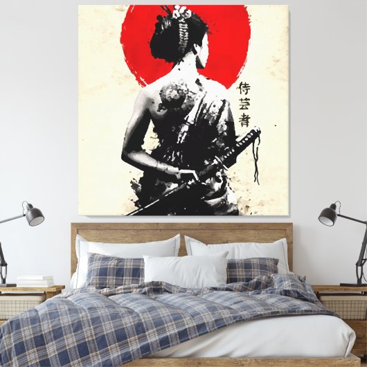 Japanisch Samurai Abstrakt Stretched Canvas Print Leinwanddruck (Insitu (Schlafzimmer))