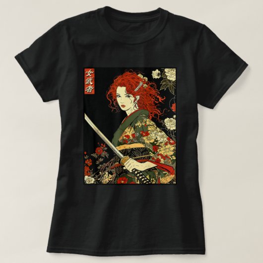 Japanisch Samurai Art Irish Frau mit Katana Schwer T-Shirt (Design vorne)