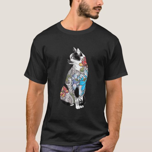 Japanisch Samurai Cat Katana Ninja Yakuza Tattoo T-Shirt (Vorderseite)