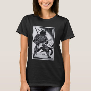 Japanisch Samurai Cat Playing Electric Gitarre Uki T-Shirt