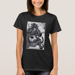 Japanisch Samurai Cat Playing Electric Gitarre Uki T-Shirt
