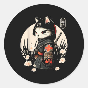 Japanisch Samurai Cat Tattoo, Kawaii Ninja Cat _1 Runder Aufkleber