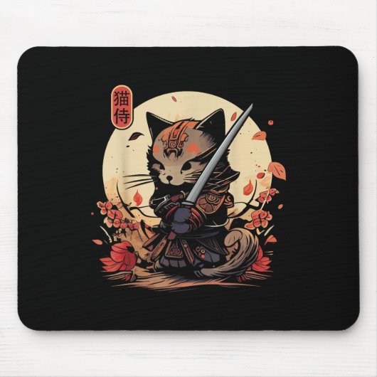 Japanisch Samurai Cat Tattoo, Kawaii Ninja Cat _2 Mousepad (Vorne)