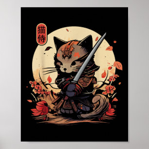 Japanisch Samurai Cat Tattoo, Kawaii Ninja Cat _2 Poster