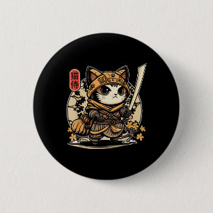 Japanisch Samurai Cat Tattoo, Kawaii Ninja Cat _3 Button
