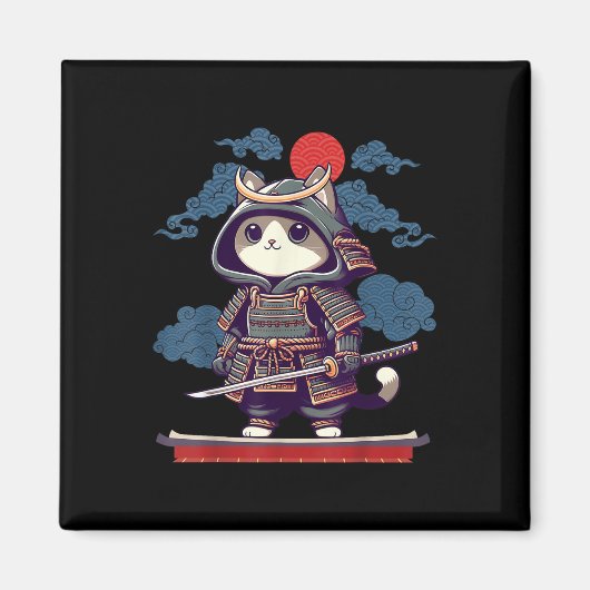 Japanisch Samurai Cat Tattoo Kawaii Ninja Cat Anim Magnet (Vorne)